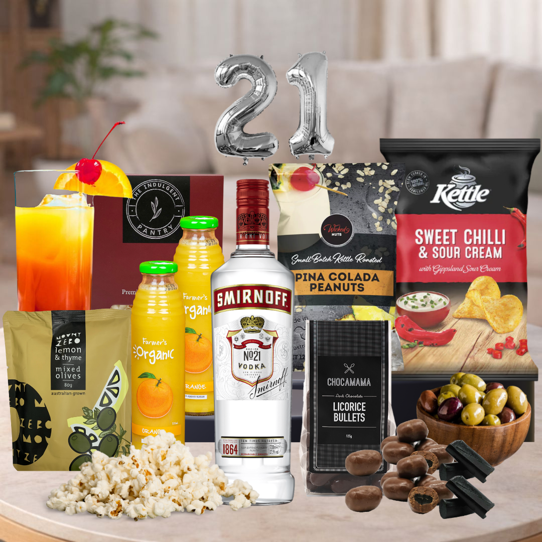 Happy 21st Smirnoff Munchies birthday hamper