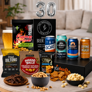 Happy 30th Mix It Up Beer Gift Hamper with Australian craft beers and gourmet snacks