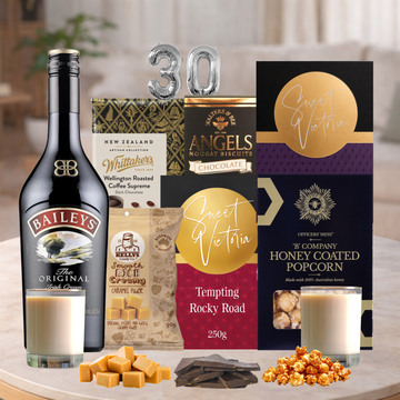 Happy 30th & Velvet Dreams Birthday Hamper with Baileys and sweet treats