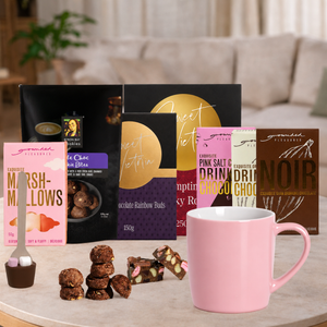 Hot Chocolate Treat Gift Hamper with drinking chocolate, marshmallows, mug and sweet treats