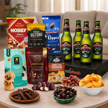 James Boag Beer Gift Hamper with four Premium Lagers, gourmet snacks and chocolates