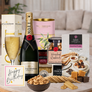 Luxury Moet Birthday Hamper with Champagne and gourmet treats