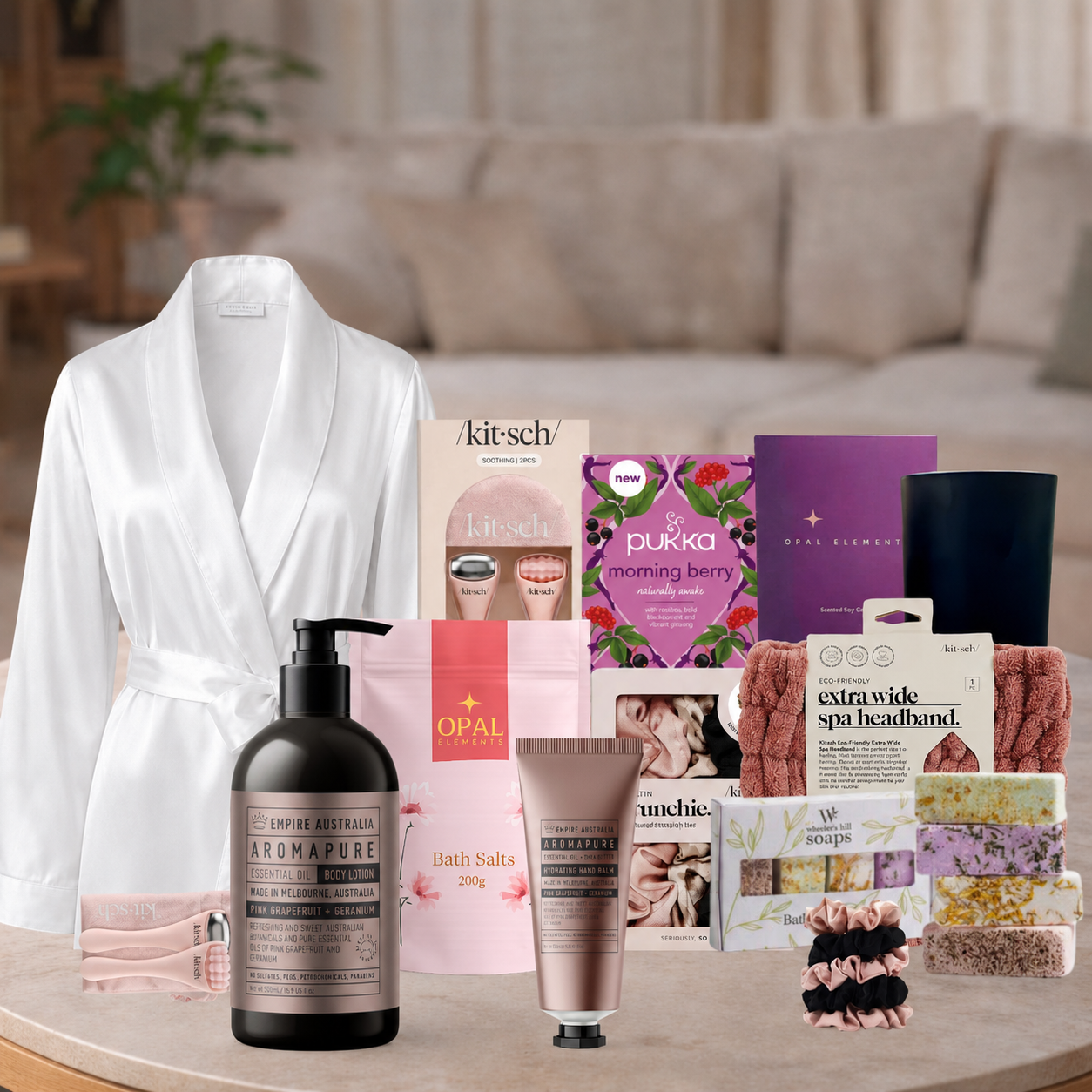 Luxury Spa Hamper for Her with satin robe and self-care essentials