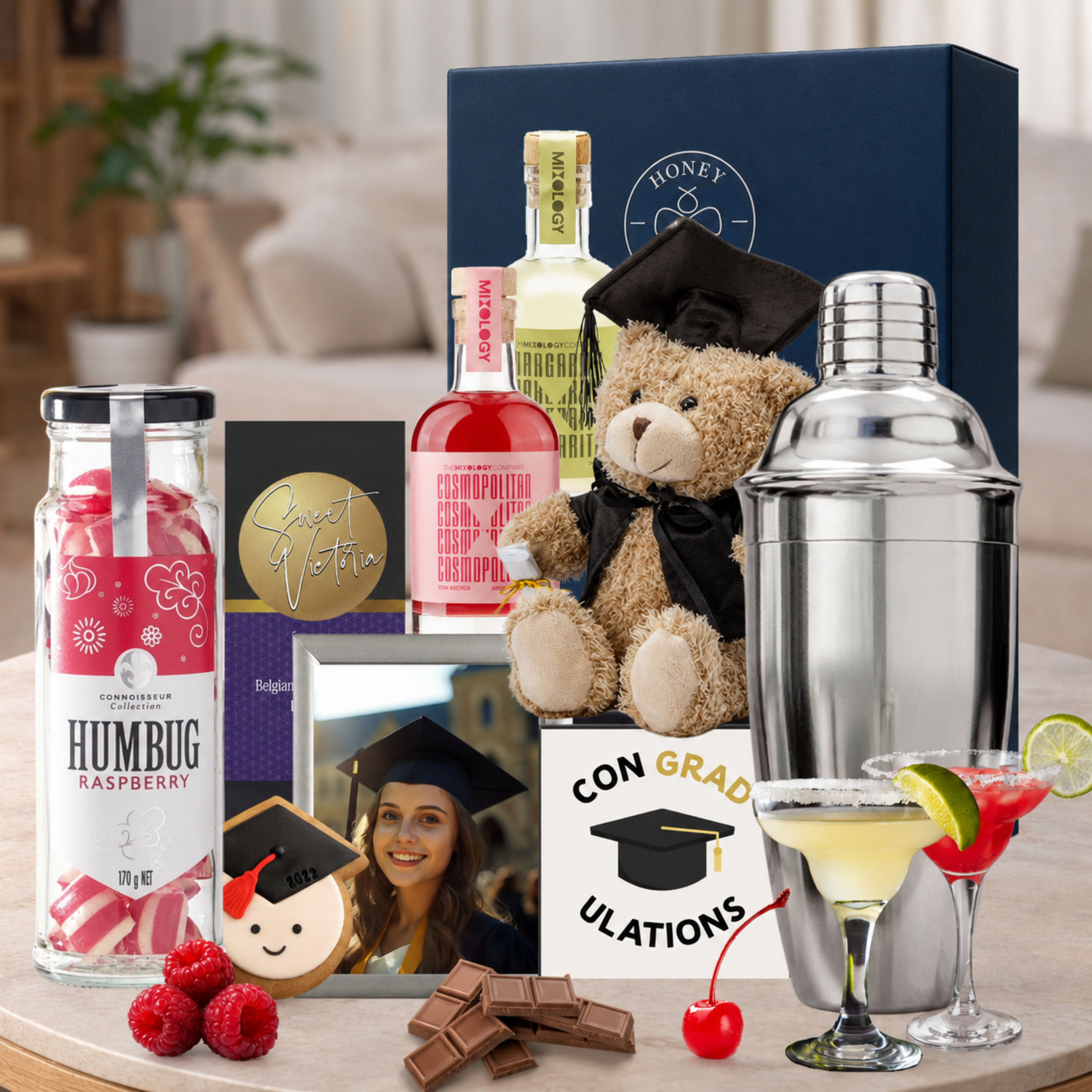 Mixology Cocktail Graduation Gift Hamper with cocktails and graduation keepsakes