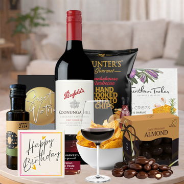 Penfold Wine Birthday Hamper with red wine and gourmet treats