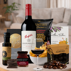 Penfolds Shiraz Wine Hamper with red wine and gourmet treats