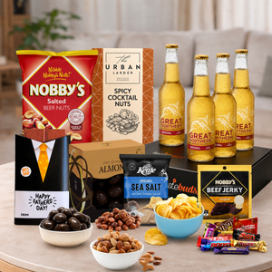 Personalised Father's Day Beer Gift Hamper from Tastebuds with premium beer, gourmet snacks and free personalised greeting card.