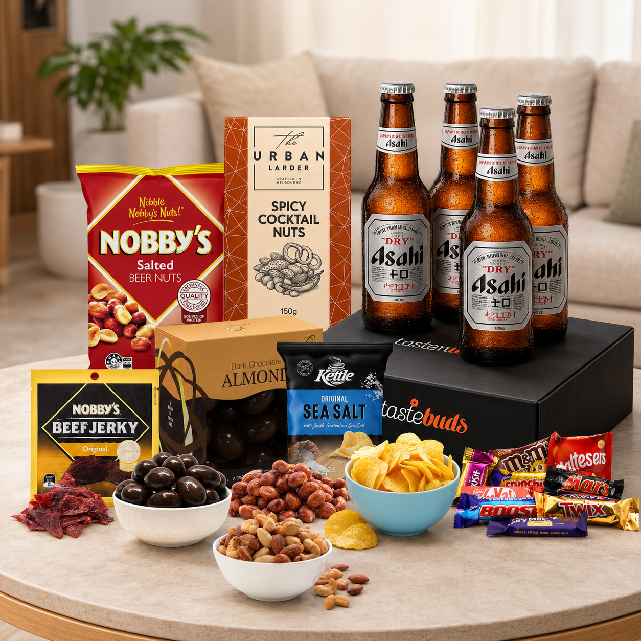 Personalised Beer Gift Hamper with a choice of premium beer and gourmet snacks