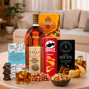 Premium Whisky Birthday Hamper for Him with gourmet snacks and chocolate
