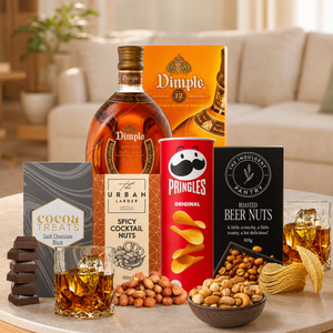 Premium Whisky Hamper for Men with gourmet snacks and Belgian dark chocolate