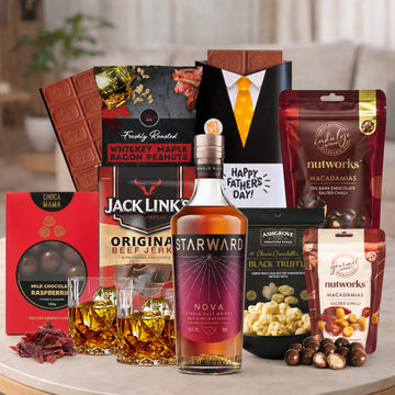 Starward Whisky Gift Hamper for Dad by Tastebuds featuring Starward Nova Australian Single Malt whisky, gourmet snacks and Father's Day chocolates.