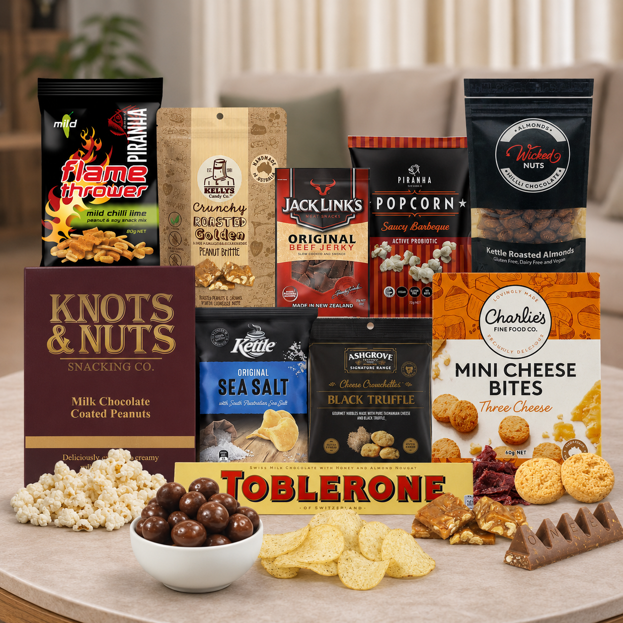 Sweet and Savoury Snack Hamper with chocolates, chips, nuts and gourmet treats