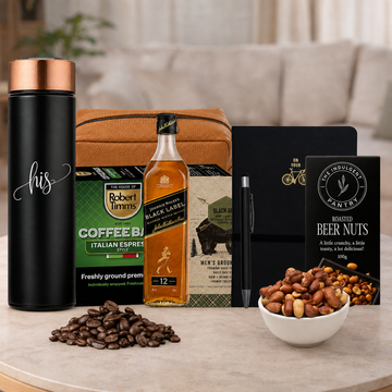 Travel Essentials Gift Hamper for Men with practical travel gifts and gourmet treats