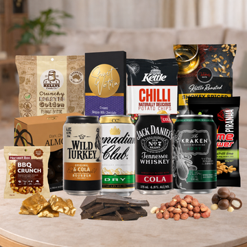 Whisky and Rum Gift Hamper For Him with premium spirits and gourmet treats