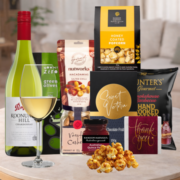White Wine Thank You Hamper with Penfolds Chardonnay and gourmet treats