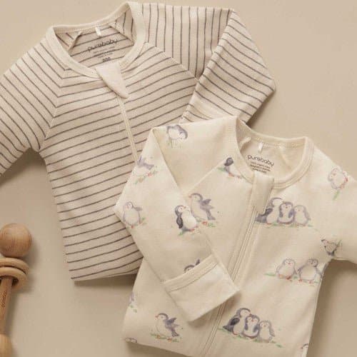 Pure Baby Organic Penguin Zip Growsuits