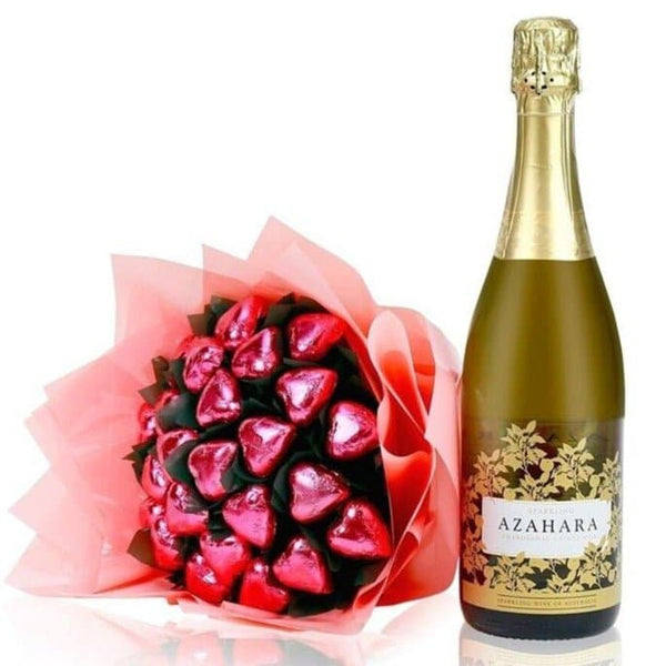 Pink Sparkling Indulgence Chocolate Bouquet  with Azahara Brut Sparkling bottle